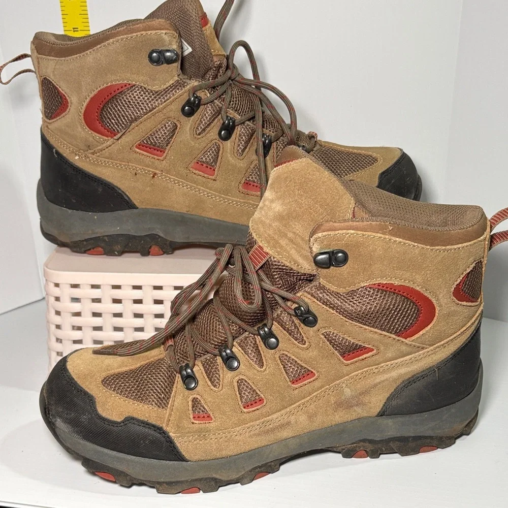 Lands End 11 Rugged Tan and Red Men's Hiking Boots box 15